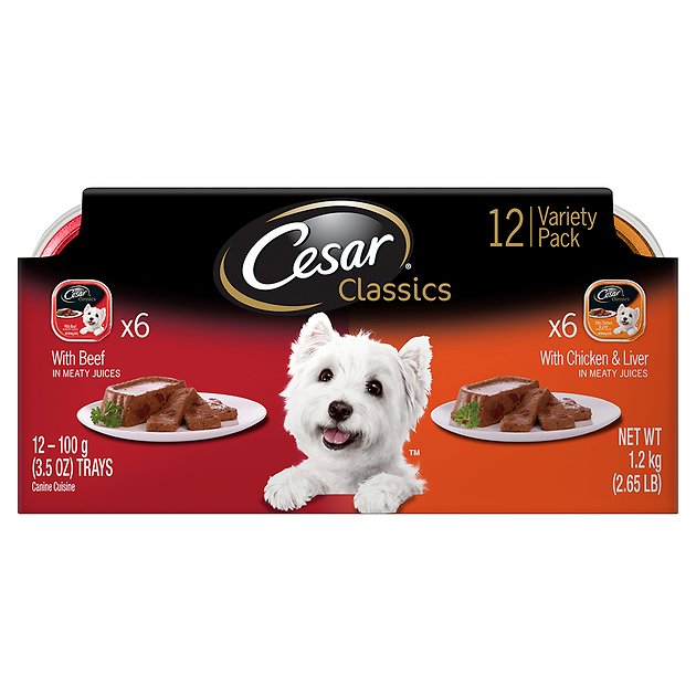 Cesar Classics Pate Beef and Chicken & Liver Multipack Dog Food Trays, 3.5-oz, case of 12