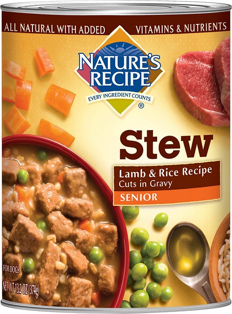 Nature's Recipe Senior Lamb & Rice Recipe Cuts in Gravy Stew Canned Dog Food, 13.2-oz, case of 12