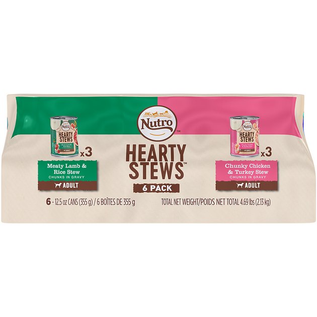 Nutro Hearty Stews Chunks In Gravy Variety Pack: Meaty Lamb & Rice Stew And Chunky Chicken & Turkey Stew Canned Dog Food, 12.5-oz, case of 6