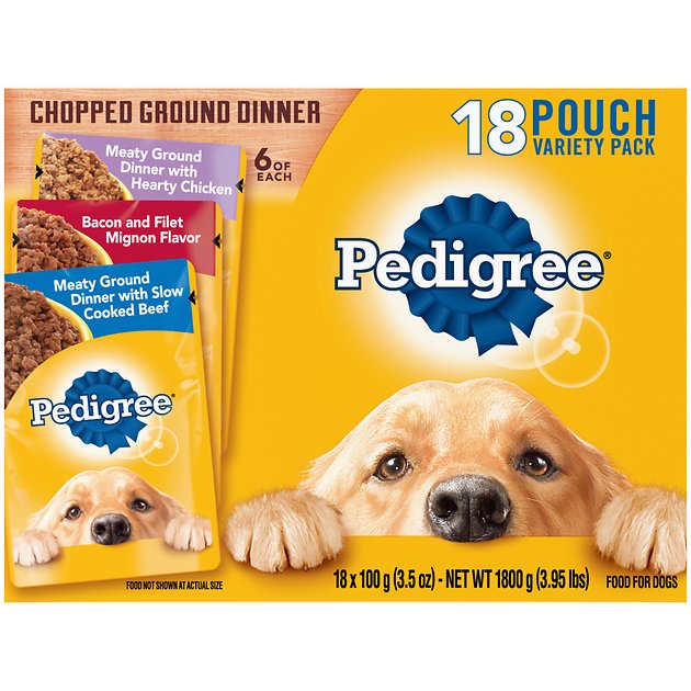 Pedigree Chopped Ground Dinner Variety Pack With Chicken, Filet Mignon & Beef Wet Dog Food, 3.5-oz, case of 18