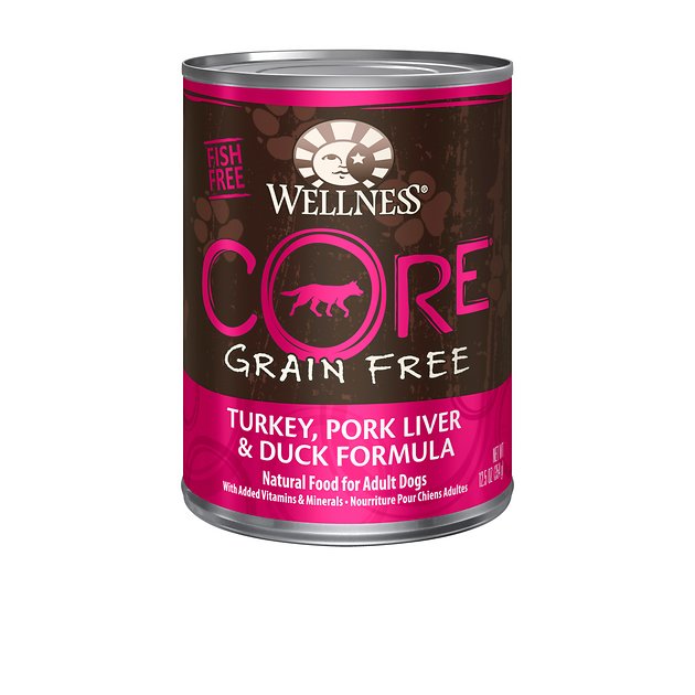 Wellness CORE Grain-Free Turkey, Pork Liver & Duck Formula Canned Dog Food, 12.5-oz, case of 12