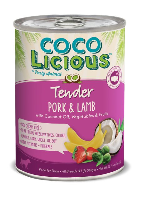 Party Animal Cocolicious Tender Pork & Lamb Recipe Grain-Free Canned Dog Food, 12.8-oz, case of 12