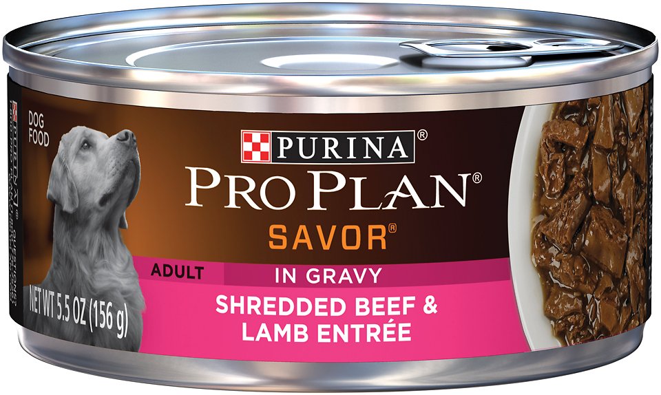 Purina Pro Plan Savor Adult Shredded Beef & Lamb Entree in Gravy Canned Dog Food, 5.5-oz, case of 24