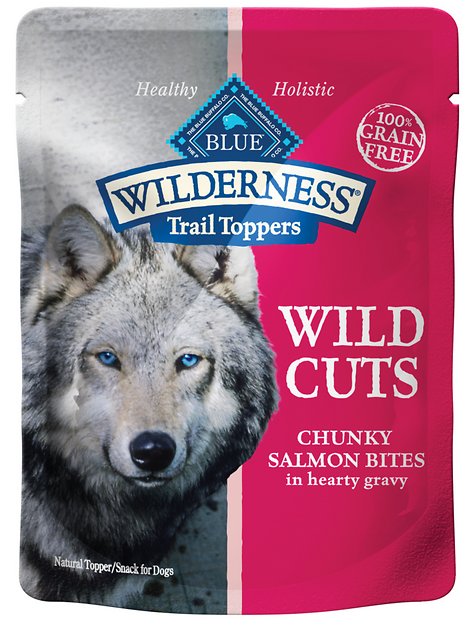 Blue Buffalo Wilderness Trail Toppers Wild Cuts Chunky Salmon Bites in Hearty Gravy Grain-Free Dog Food Topper, 3-oz, case of 24