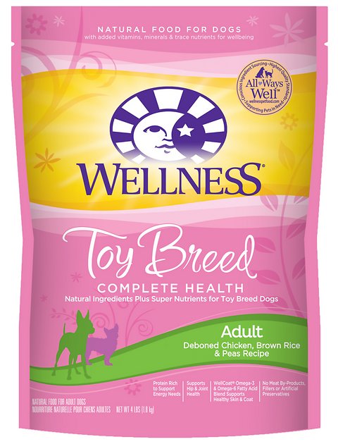 Wellness Toy Breed Complete Health Adult Deboned Chicken, Brown Rice & Peas Recipe Dry Dog Food, 4-lb bag