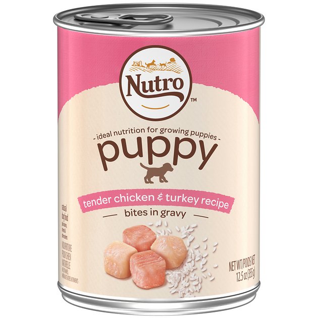 Nutro Large Breed Puppy Tender Chicken & Turkey Recipe Bites In Gravy Canned Dog Food, 12.5-oz, case of 12