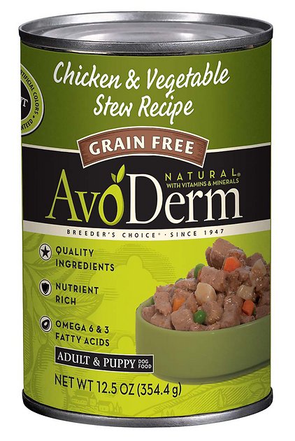 AvoDerm Natural Grain-Free Chicken & Vegetable Stew Recipe Adult & Puppy Canned Dog Food, 12.5-oz, case of 12