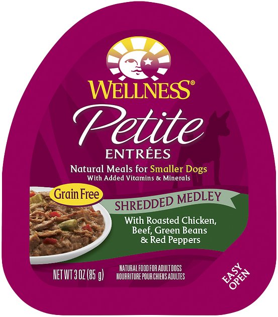 Wellness Petite Entrees Shredded Medley with Roasted Chicken, Beef, Green Beans & Red Peppers Grain-Free Wet Dog Food, 3-oz, case of 24