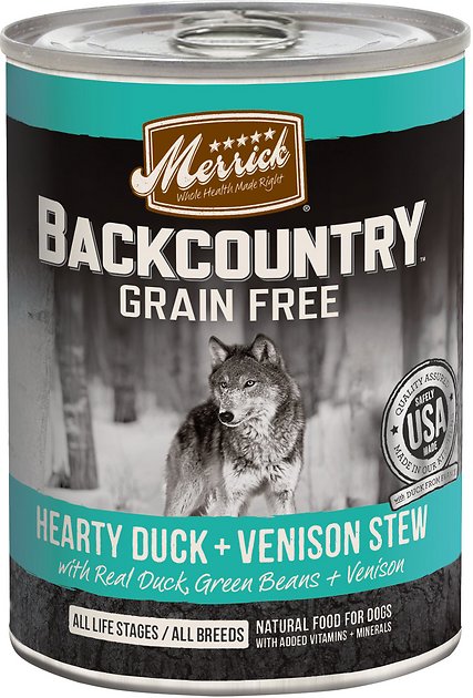 Merrick Backcountry Grain-Free Hearty Duck & Venison Stew Canned Dog Food, 12.7-oz, case of 12