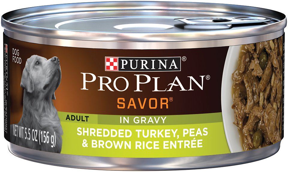 Purina Pro Plan Savor Adult Shredded Turkey, Peas & Brown Rice Entree in Gravy Canned Dog Food, 5.5-oz, case of 24