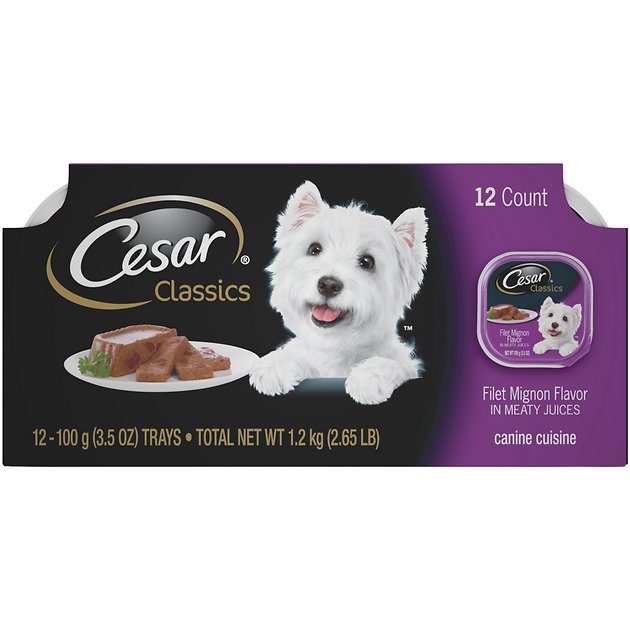 Cesar Classics Filet Mignon Flavor in Meaty Juices Dog Food Trays, 3.5-oz, pack of 12