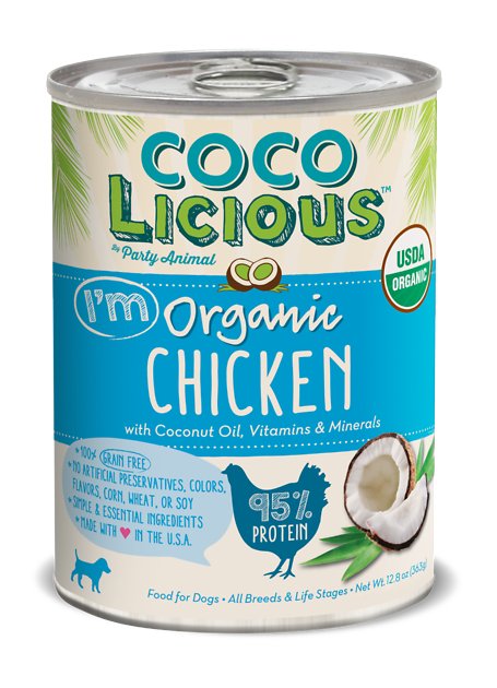 Party Animal Cocolicious 95% Organic Chicken Grain-Free Canned Dog Food, 12.8-oz, case of 12