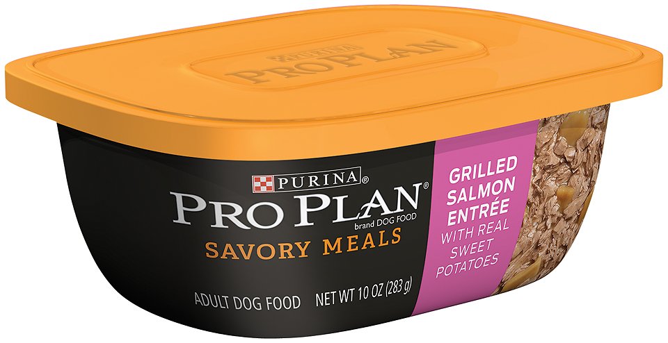 Purina Pro Plan Savory Meals Grilled Salmon Entree with Real Sweet Potatoes Wet Dog Food, 10-oz tub, case of 8