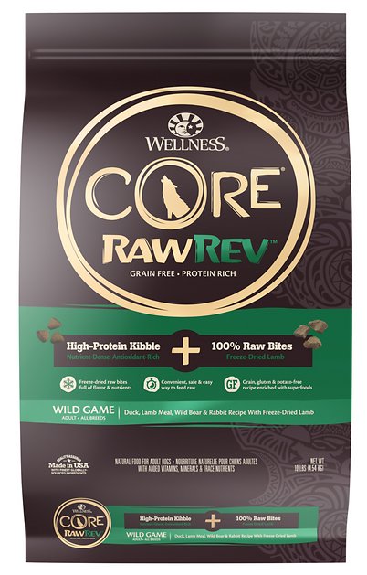 Wellness CORE RawRev Natural Grain Free Wild Game Duck, Lamb, Wild Boar & Rabbit with Freeze Dried Lamb Dry Dog Food