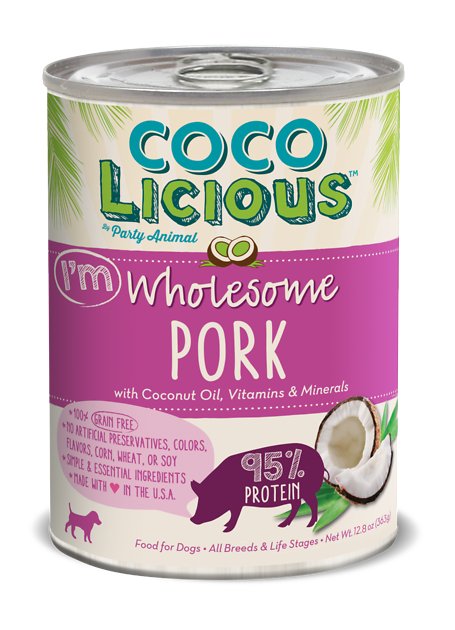 Party Animal Cocolicious 95% Wholesome Pork Grain-Free Canned Dog Food, 12.8-oz, case of 12