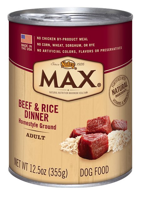 Nutro Max Adult Beef & Rice Dinner Canned Dog Food, 12.5-oz, case of 12