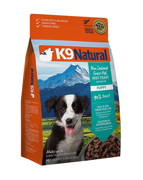 K9 Natural Grass Fed Beef Feast with Hoki Oil Grain-Free Puppy Freeze-Dried Dog Food, 3.5-lb bag