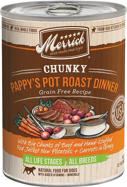 Merrick Chunky Grain-Free Pappy's Pot Roast Dinner Canned Dog Food, 12.7-oz, case of 12