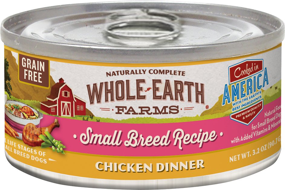 Whole Earth Farms Small Breed Recipe Chicken Dinner Grain-Free Canned Dog Food, 3.2-oz, case of 24