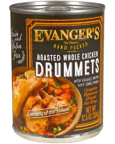 Evanger's Grain-Free Hand Packed Roasted Whole Chicken Drummets Dinner Canned Dog Food, 12-oz, case of 12