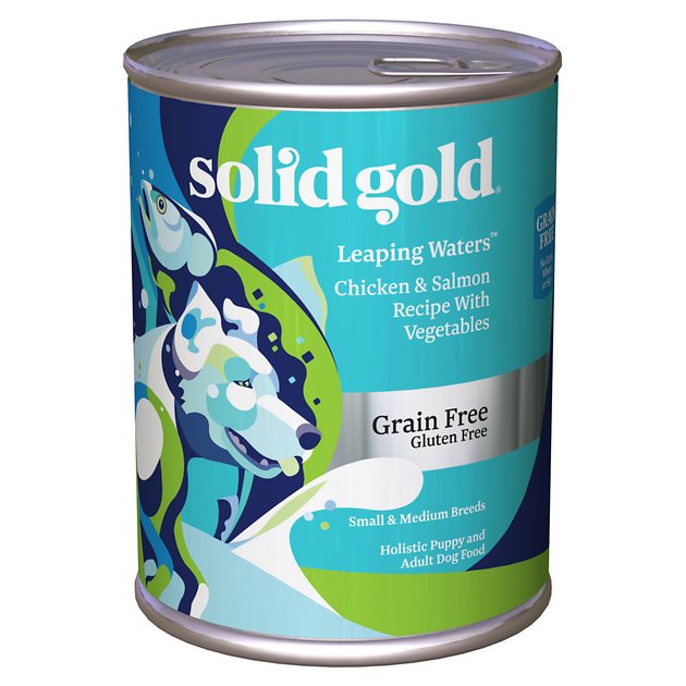 Solid Gold Leaping Waters Chicken, Salmon & Vegetable Recipe Grain-Free Small & Medium Breed Canned Dog Food, 13-oz can, case of 12