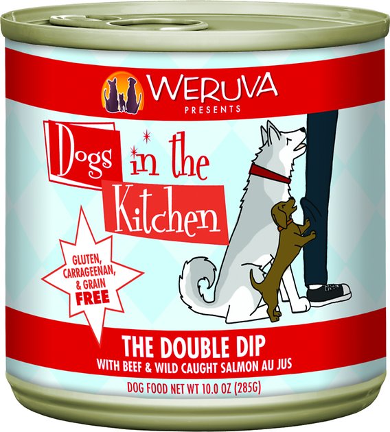 Weruva Dogs in the Kitchen The Double Dip with Beef & Wild Caught Salmon Au Jus Grain-Free Canned Dog Food, 10-oz can, case of 12