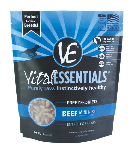 Vital Essentials Beef Entree Mini Nibs Grain-Free Freeze-Dried Dog Food, 1-lb bag