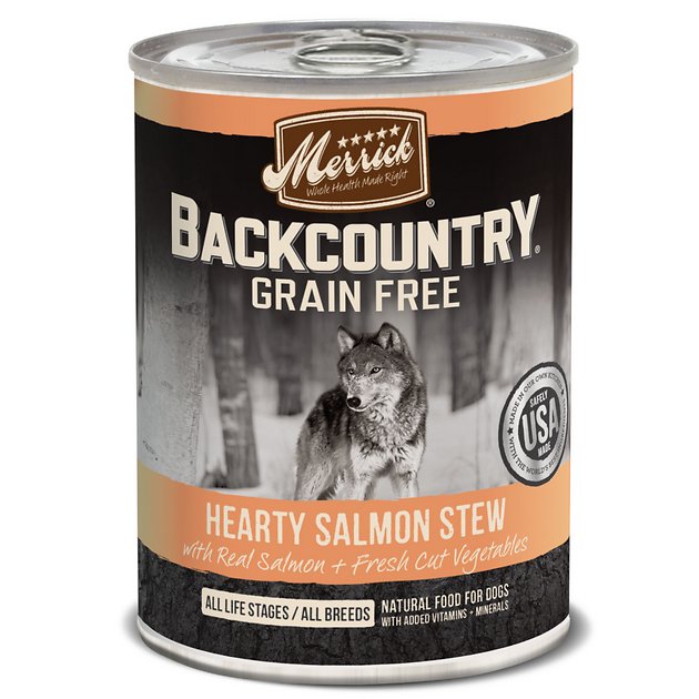 Merrick Backcountry Grain-Free Hearty Salmon Stew Canned Dog Food, 12.7-oz, case of 12