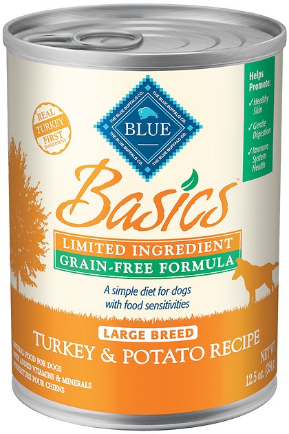 Blue Buffalo Basics Limited Ingredient Grain-Free Turkey & Potato Recipe Large Breed Canned Dog Food, 12.5-oz, case of 12