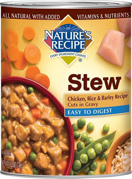 Nature's Recipe Easy-To-Digest Chicken, Rice & Barley Recipe Cuts in Gravy Stew Canned Dog Food, 13.2-oz, case of 12