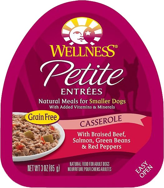 Wellness Petite Entrees Casserole with Braised Beef, Salmon, Green Beans & Red Peppers Grain-Free Wet Dog Food, 3-oz, case of 24