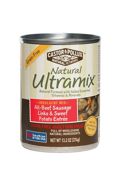 Castor & Pollux Natural Ultramix All-Beef Sausage Links & Sweet Potato Entree Grain-Free Adult Canned Dog Food, 13.2-oz, case of 12