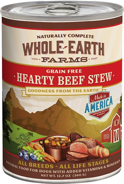 Whole Earth Farms Grain-Free Hearty Beef Stew Canned Dog Food, 12.7-oz, case of 12