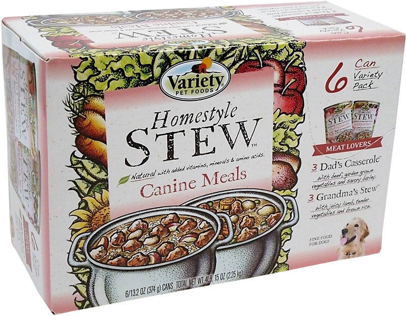 Variety Pet Foods Homestyle Stew Meat Lovers Variety Pack Canned Dog Food, 13.2-oz, case of 6