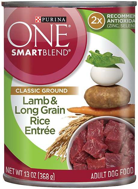 Purina ONE SmartBlend Classic Ground Lamb & Long Grain Rice Entree Adult Canned Dog Food, 13-oz, case of 12