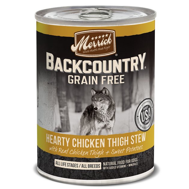 Merrick Backcountry Grain-Free Hearty Chicken Thigh Stew Canned Dog Food, 12.7-oz, case of 12