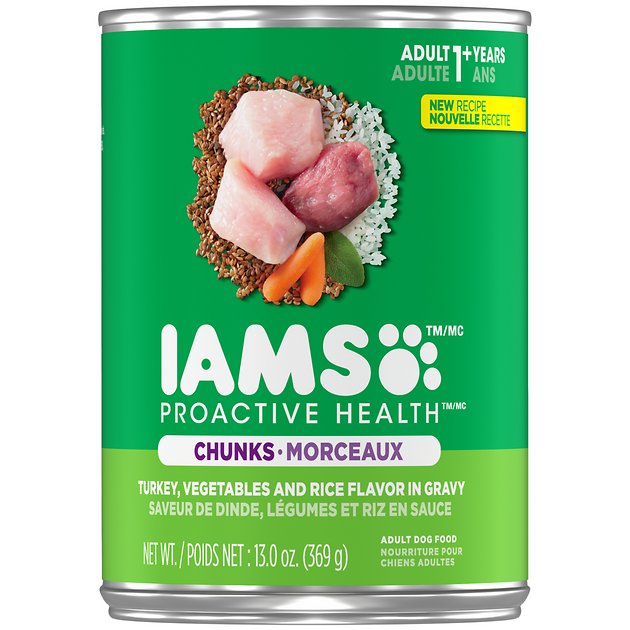 Iams Proactive Health Adult Turkey, Vegetables And Rice Flavor Chunks In Gravy Canned Dog Food, 13-oz, case of 12