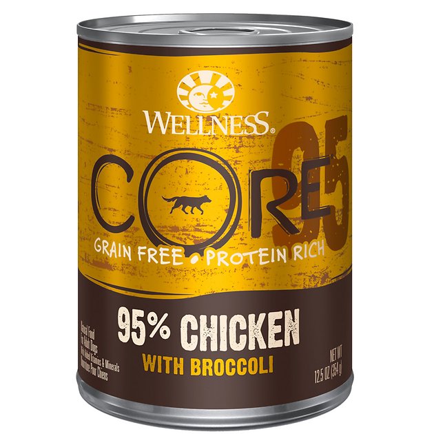 Wellness CORE 95% Grain-Free Chicken & Broccoli Canned Dog Food, 12.5-oz, case of 12